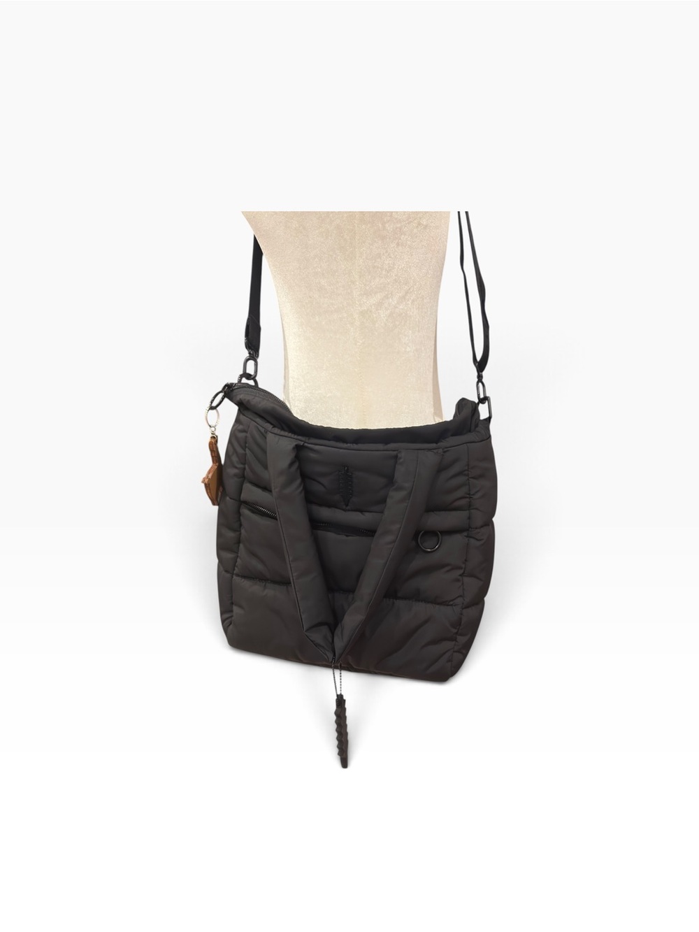 Thacker Quinn puffy Quilted Black Shoulder Bag with Front Zip Pocket